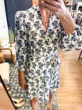 Ribbon Navy Print Tie Waist Dress