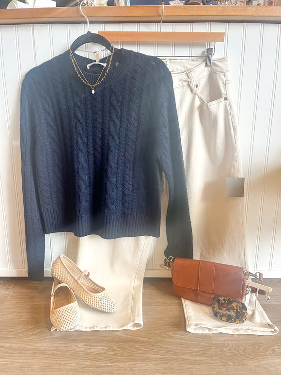 Navy Cable Crew Cashmere