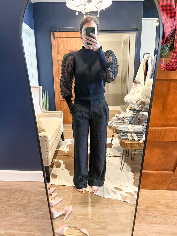 Black Sweater w/ Mesh Beaded Sleeve