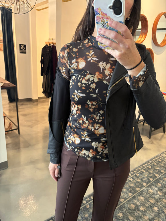 Black Floral Mesh Top
