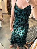 Green Burnt Velvet Cowl Neck Dress