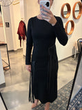 Black Fringe Long Sleeve Dress