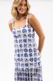 Tidal Tile Print Dress w/ Chiffon Bottom