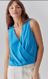 Blue Satin Surplice Top