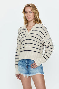 Oatmeal Striped Polo Sweater