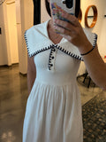 Ivory Mixed Material w/ Navy Whipstitch