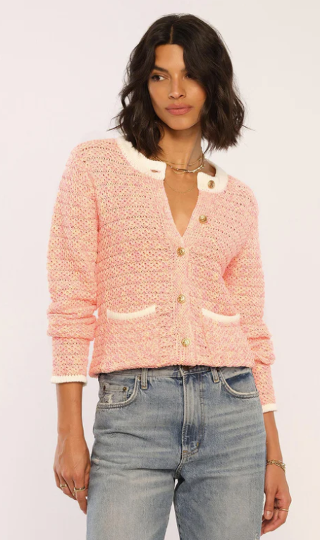 Coral Knit Gold Button Cardi