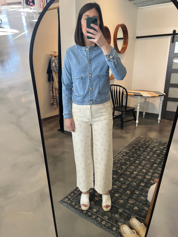 Collarless Denim Jacket