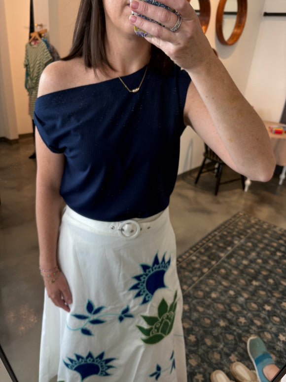 Navy Drop Shoulder Top