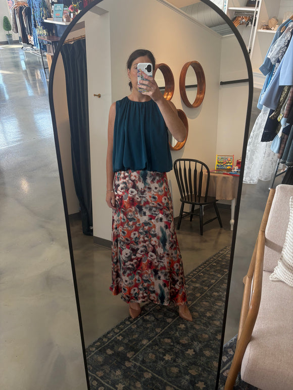 Artist Print A Line Satin Skirt