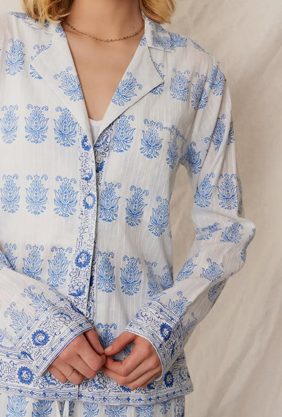 Blue Block Print Button Down