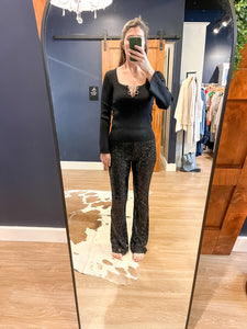 Black Ribbed Knit w/ Rhinestone Bows