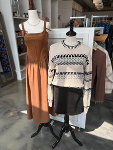 Tan Faux Suede Mixed Material Dress