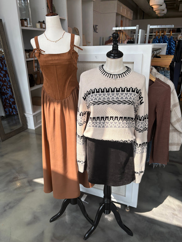 Tan Faux Suede Mixed Material Dress