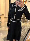 Black Long Sleeve Knit Collar Dress