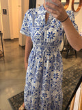 Blue/White Poplin Short Sleeve Dress