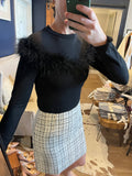 Black Blouse w/ Feather Necklace