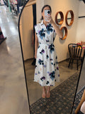 White Orchid Print Shirt Dress