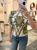 Green Print Puff Sleeve Top