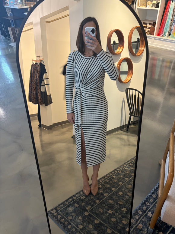 Textured Stripe Side Tie Dress