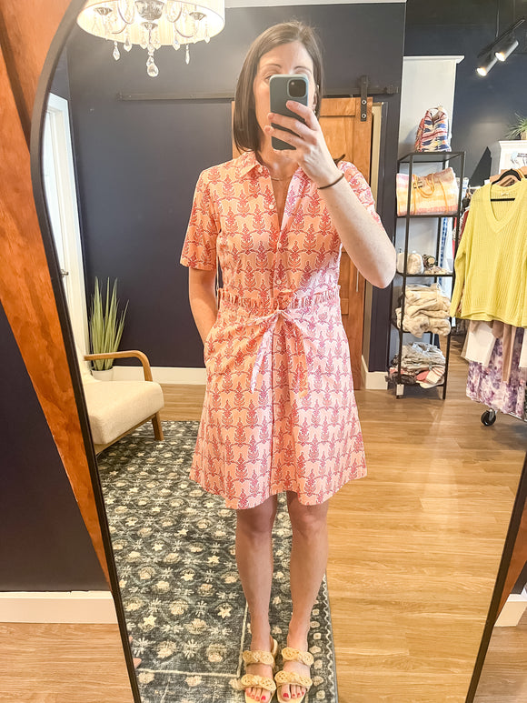 Pink Print Shirt Dress