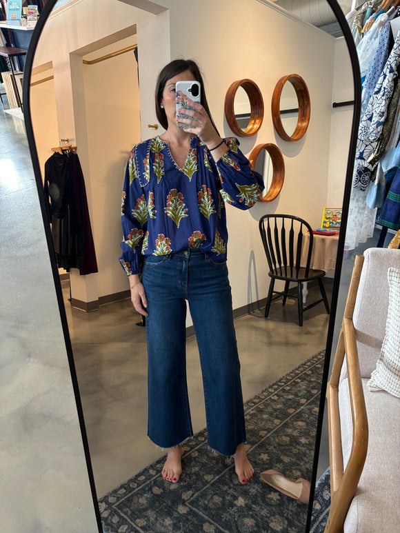 Blue Block Print Blouse