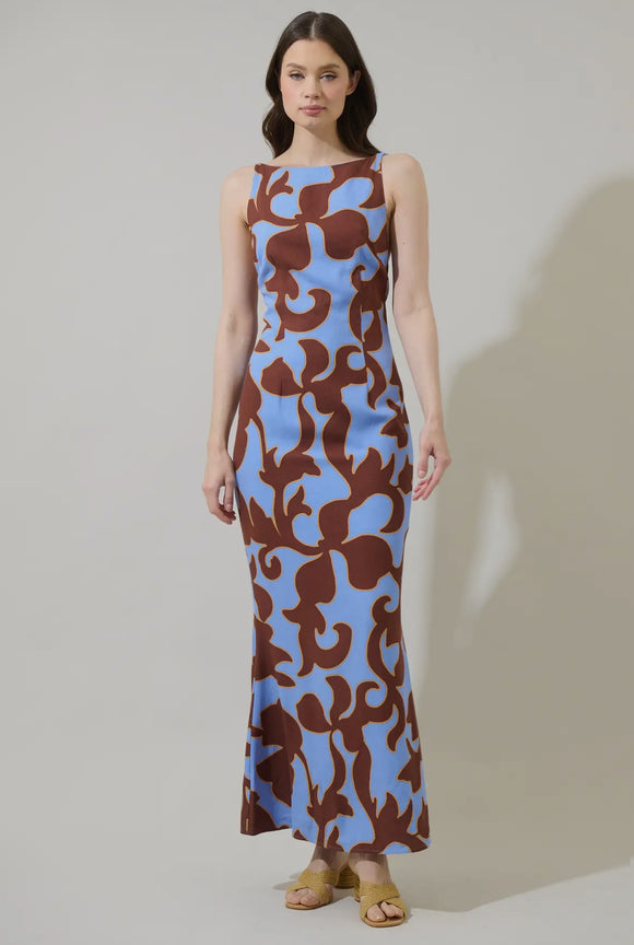 Brown/Blue Scoop Back Dress