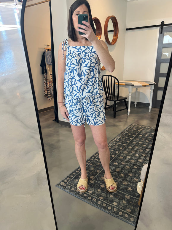 Blue Stamped Floral Tank