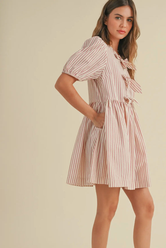 Red Stripe Bow Tie Dress