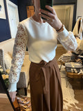 White Blouse w/ Flower Embroidered Sleeve