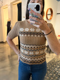 Camel Fair Isle Short Sleeve Sweater
