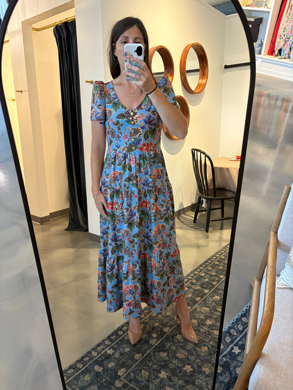 Antique Floral Maxi Dress w/ Brass Button