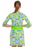 Lime Print Split Neck Top