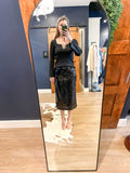 Black Sequin Midi Skirt