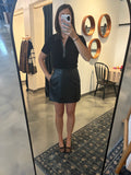 Black Leather Mini Skirt Polo Collar Dress