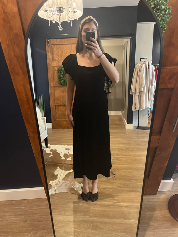 Black Velvet Square Neck Dress