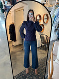Navy Chiffon Sleeve Front Line Blouse