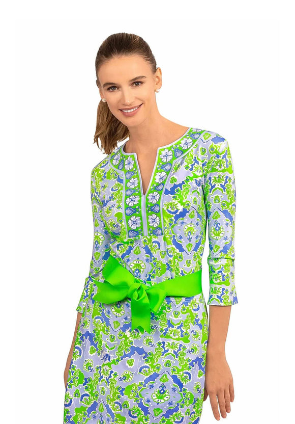 Lime Print Split Neck Top
