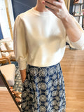Ivory Scallop Edge 3/4 Sleeve Sweater