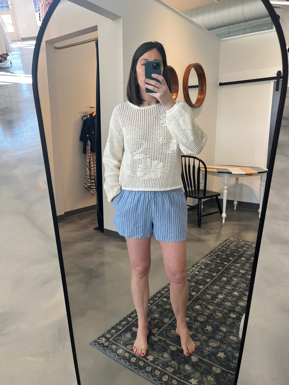 Ivory Mesh Floral Detail Sweater