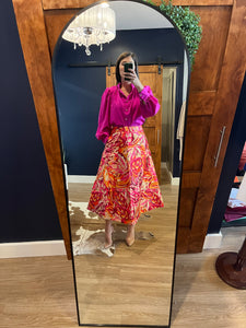 Pink Flare midi Skirt