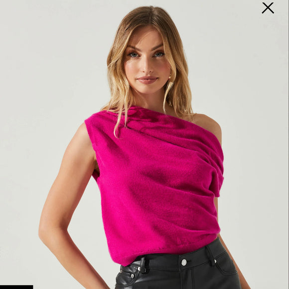 Pink One Shoulder Sweater Tank