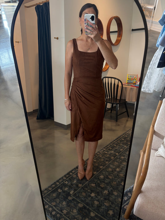 Congac Side Ruched Suede Dress