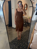 Congac Side Ruched Suede Dress