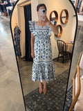 Blue Bouquet Floral Ruffle Shoulder Dress