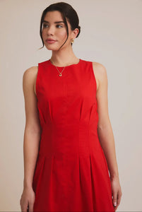 Red Round Neck Midi Dress