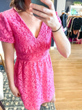 Pink Tie Front Eyelet Dress