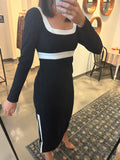 Black Square Neck Dress w/ Ivory Border