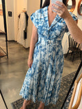 Blue Pleated Shirt Dress
