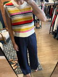 Navy Linen Blend Wide Leg Pant